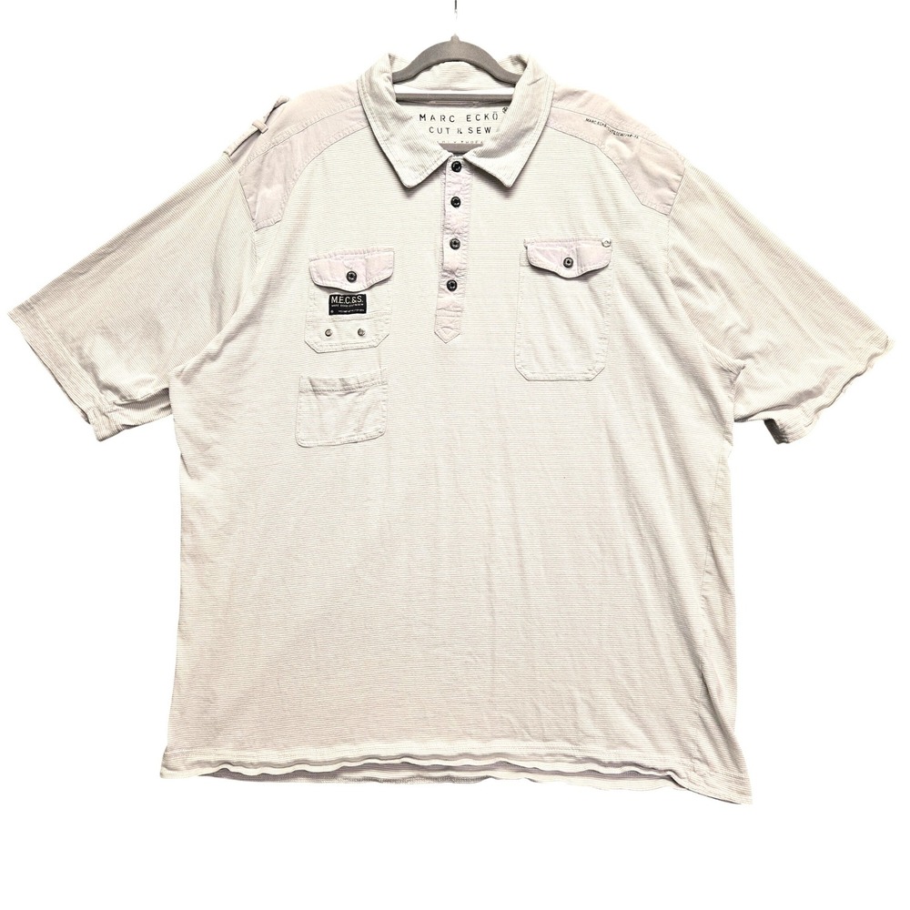 Marc Ecko Cut & Sew Mens 3XLT Gray Striped Tactical Utility‎ Polo Shirt Cotton